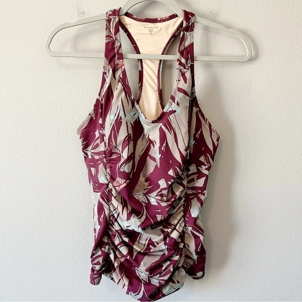 Garnet Hill Tropical Print Ruched Racerback Tankini Swim Top Size 10 Beach